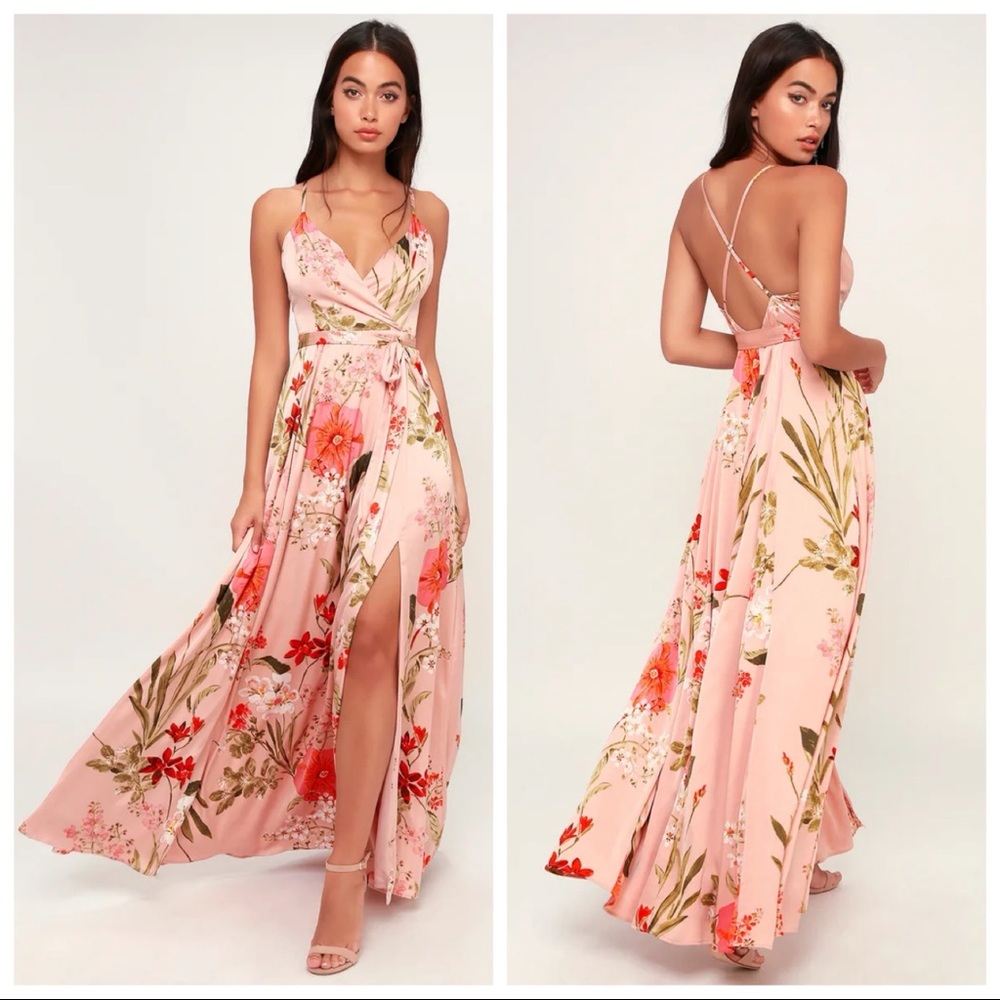 Lulu's Pink Floral Maxi Dress